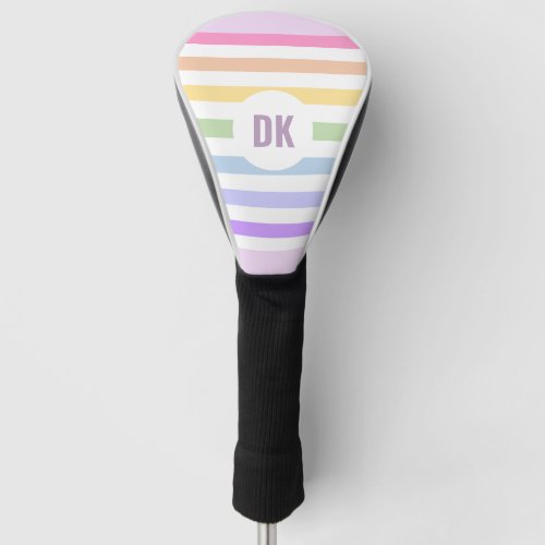 Monogram in White Circle Pastel Rainbow Stripes Golf Head Cover