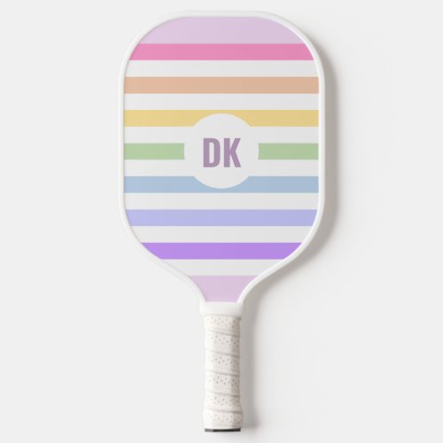 Monogram in White Circle Pastel Rainbow Stripes Pickleball Paddle