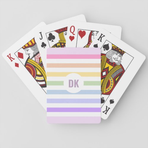 Monogram in White Circle Pastel Rainbow Stripes Playing Cards