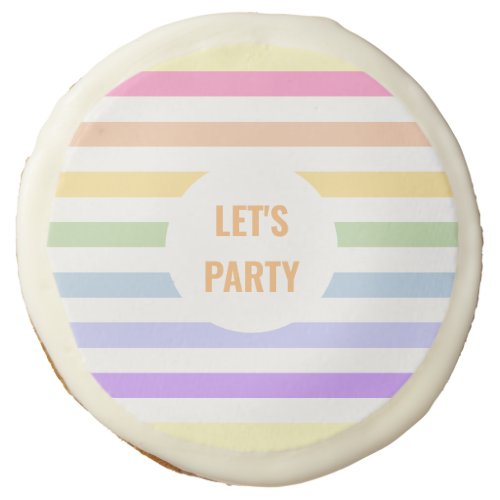 Monogram in White Circle Pastel Rainbow Stripes Sugar Cookie