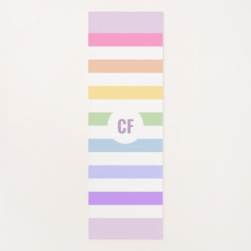 Monogram in White Circle Pastel Rainbow Stripes Yoga Mat