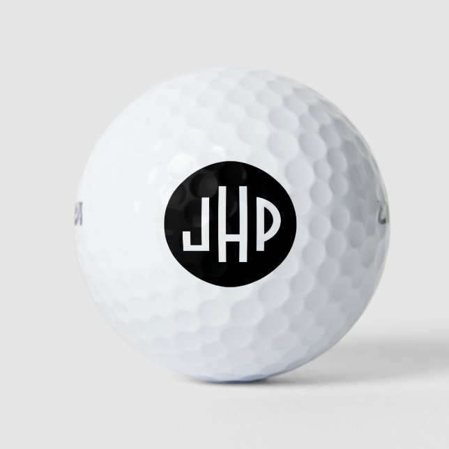 Monogram In White On Black Circle Golf Balls (Front)