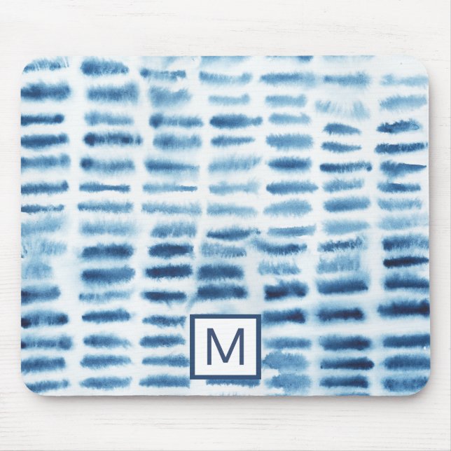 Monogram | Indigio Watercolor Print Mouse Pad (Front)