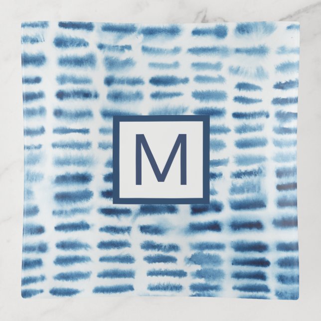 Monogram | Indigio Watercolor Print Trinket Tray (Front)