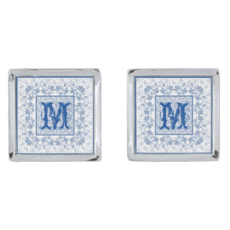 Monogram Indigo Floral Border Square Cufflinks