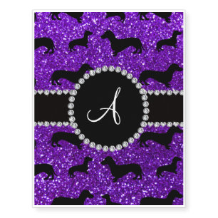 Monogram indigo purple glitter dachshund temporary tattoos