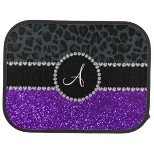 Monogram indigo purple glitter dark gray leopard car floor mat