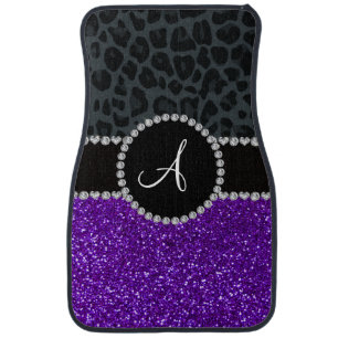 Monogram indigo purple glitter dark gray leopard car mat