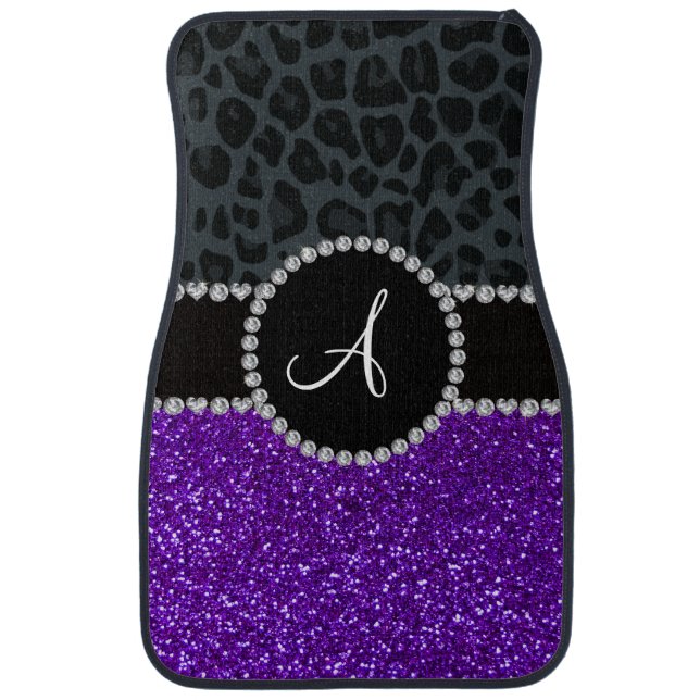 Monogram indigo purple glitter dark gray leopard car mat (Front)