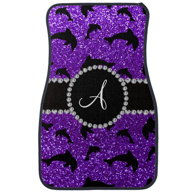 Monogram indigo purple glitter dolphins car floor mat (Front)