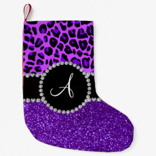 Monogram indigo purple glitter neon purple leopard small christmas stocking