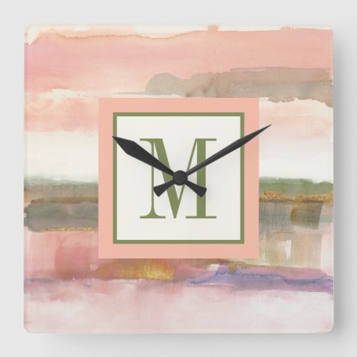 Monogram  Influence of Line and Color Gold Crop Square Wall Clock