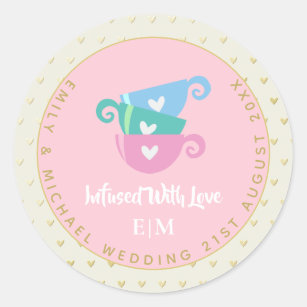 Monogram INFUSED WITH LOVE Wedding Baby Shower Classic Round Sticker