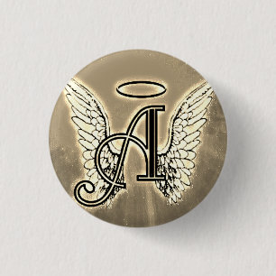 Monogram Initial A, Angel Wings Gold Button