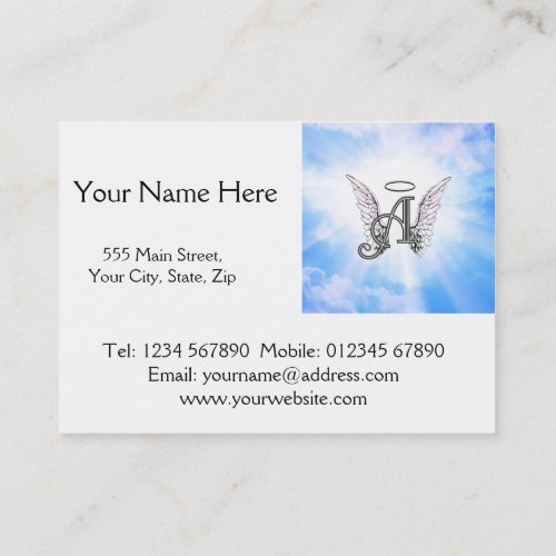 Monogram Initial A Angel Wings  Halo w Clouds Business Card