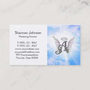 Monogram Initial A, Angel Wings & Halo w/ Clouds Business Card