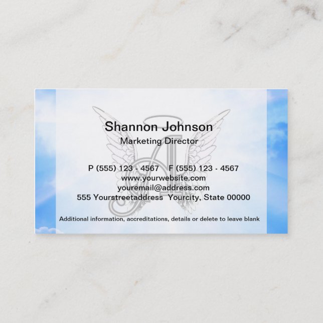 Monogram Initial A, Angel Wings & Halo w/ Clouds Business Card