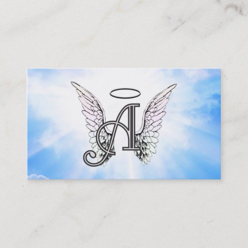 Monogram Initial A Angel Wings  Halo w Clouds Business Card