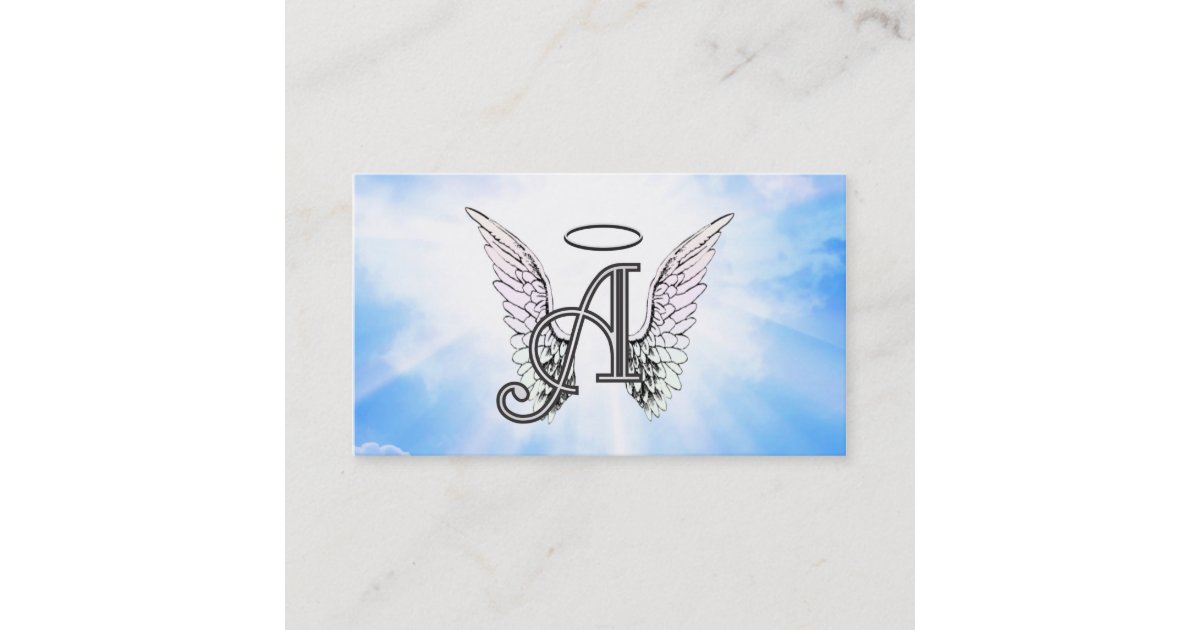 Monogram Initial A, Angel Wings & Halo w/ Clouds Business Card