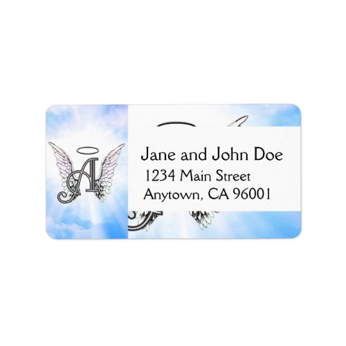 Monogram Initial A Angel Wings  Halo w Clouds Label