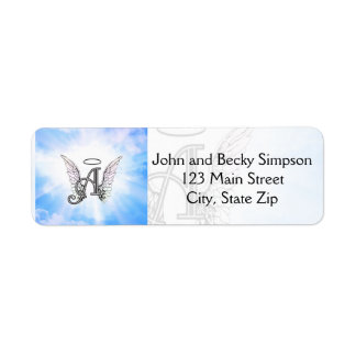 Monogram Initial A, Angel Wings & Halo w/ Clouds Label