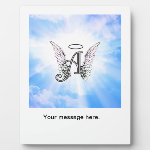 Monogram Initial A Angel Wings  Halo w Clouds Plaque