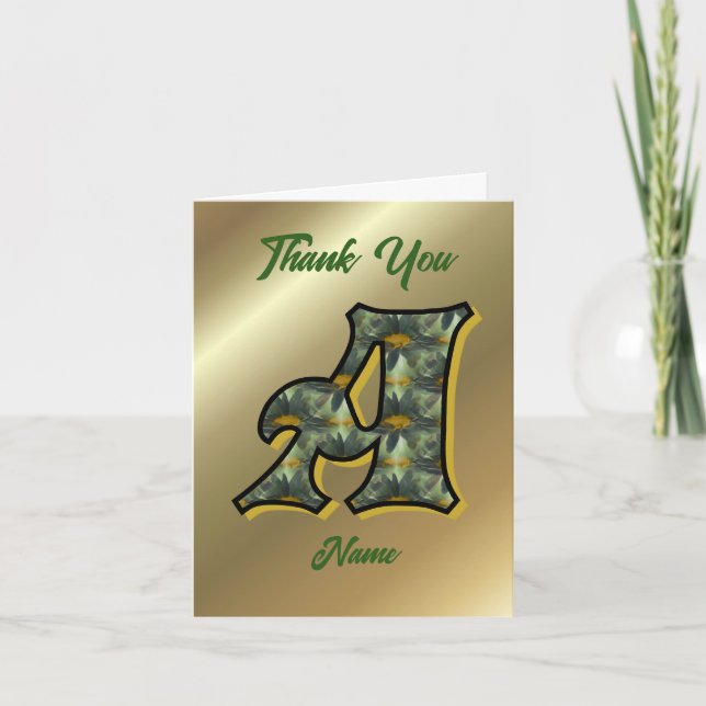 Monogram Initial A Daisies Art Personalized Letterpress Thank You Card (Front)