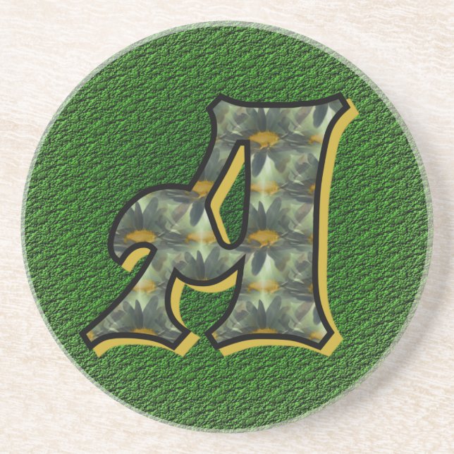 Monogram Initial A Daisies Floral Art Drink Coaster (Front)