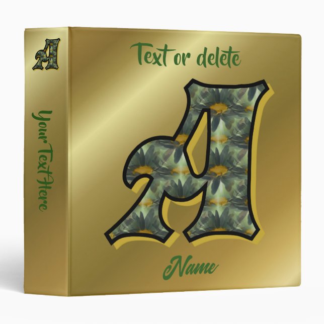 Monogram Initial A Daisies Floral Art Personalized 3 Ring Binder (Front/Spine)