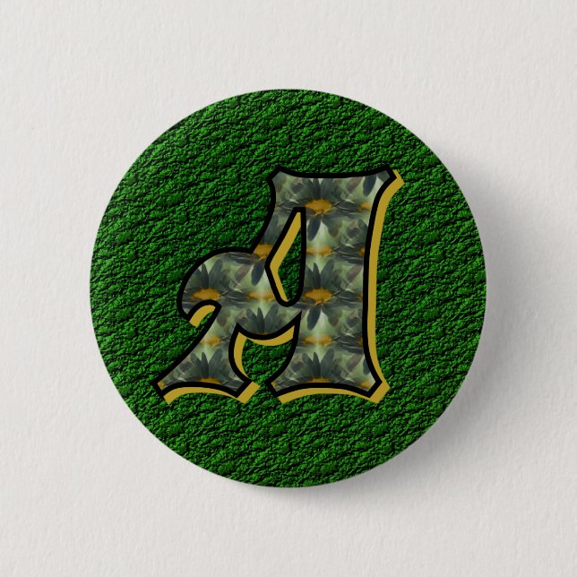 Monogram Initial A Daisies Flower Art Pinback Button (Front)