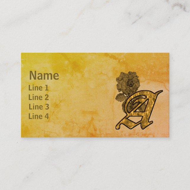 Monogram Initial A Elegant Gold Peony Flower Business Card (Front)