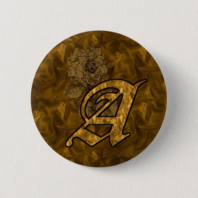 Monogram Initial A Elegant Gold Peony Flower Pinback Button (Front)