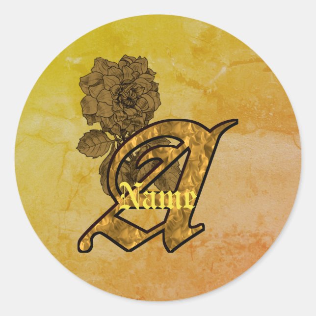 Monogram Initial A Elegant Gold Peony Personalized Classic Round Sticker (Front)