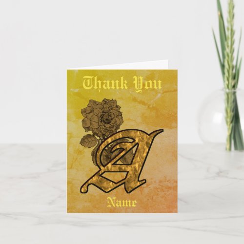 Monogram Initial A Elegant Gold Peony Personalized Letterpress Thank You Card