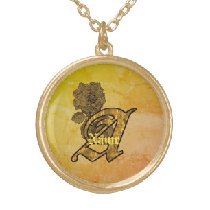 Monogram Initial A Elegant Peony Personalized Gold Plated Necklace