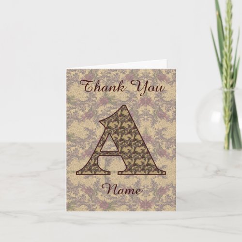 Monogram Initial A Elegant Vintage Floral Letterpress Thank You Card