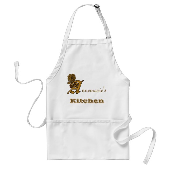 Monogram initial A Gold Peony Floral Personalized Adult Apron (Front)