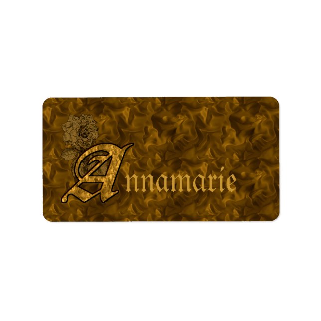 Monogram Initial A Gold Peony Floral Personalized Label (Front)