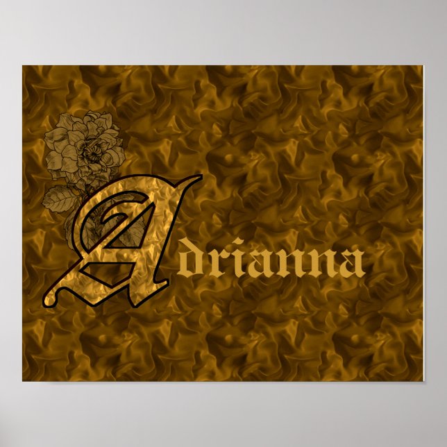 Monogram Initial A Gold Peony Flower Personalized Poster (Front)
