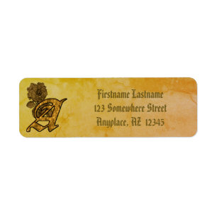 Monogram Initial A Gold Peony Return Address Label