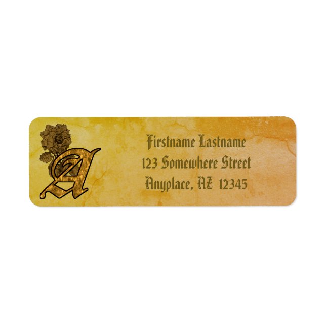 Monogram Initial A Gold Peony Return Address  Label (Front)