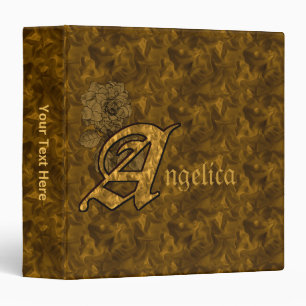 Monogram Initial A Gold Satin Peony Personalized 3 Ring Binder