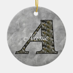 Monogram Initial A Hydrangea Flowers Personalized Ceramic Ornament
