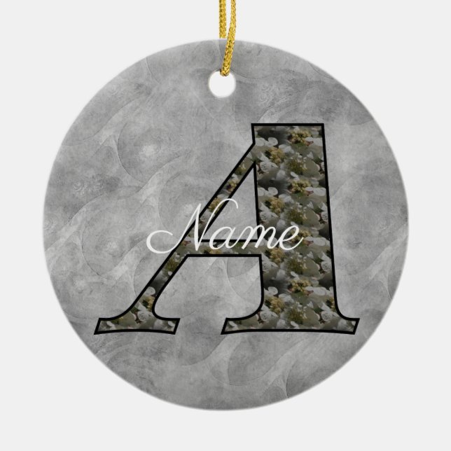 Monogram Initial A Hydrangea Flowers Personalized Ceramic Ornament (Front)
