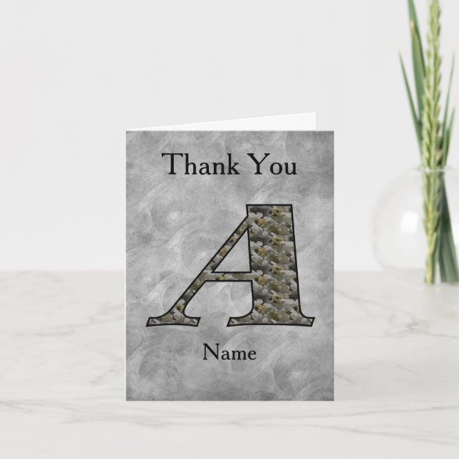 Monogram Initial A Hydrangea Flowers Personalized Letterpress Thank You Card (Front)