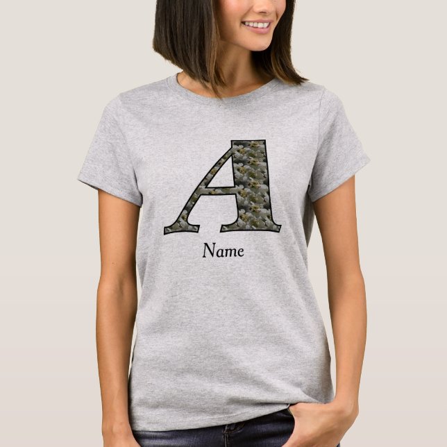 Monogram Initial A Hydrangea Flowers Personalized T-Shirt (Front)