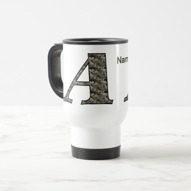 Monogram Initial A Hydrangea Flowers Personalized Travel Mug (Front Left)