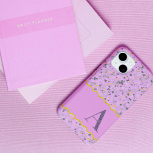 MONOGRAM INITIAL A LILAC LITTLE FLOWERS iPhone 15 CASE