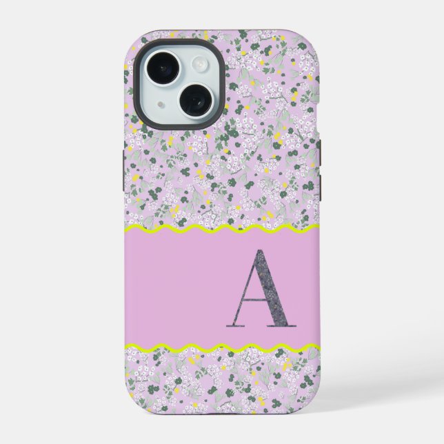 MONOGRAM INITIAL A LILAC LITTLE FLOWERS IPHONE CASE (Back)