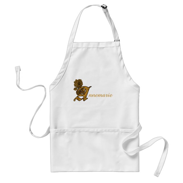 Monogram Initial A Name Gold Peony Personalized Adult Apron (Front)